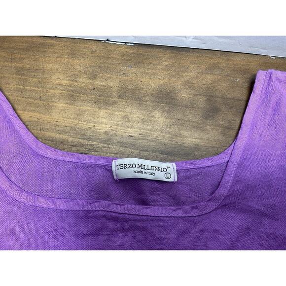 Terzo Millennio Size L Linen Tunic Top Italy Purple 3/4 Sleeve Made In Italy - Picture 2 of 8